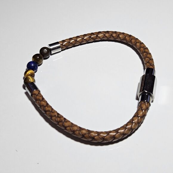 1 Tree mission Douglas Fir Tree Bracelet Silver Tone Tiger Eye Blue Lapis 7.75" - Picture 14 of 15